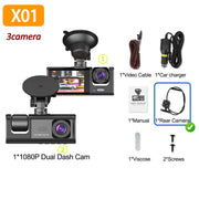 1080P Car Dvr 3 Camra Dash Cam for Cars Camera for Vehicle Recorder Video Front and Rear Camera W/ IR Night Vision Dashcam