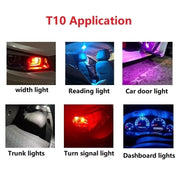 Super Bright 10 Pcs W5W 194 T10 LED Glass Housing Cob Car Bulb 6000K White Green Blue Red Wedge License Plate Lamp Dome Light