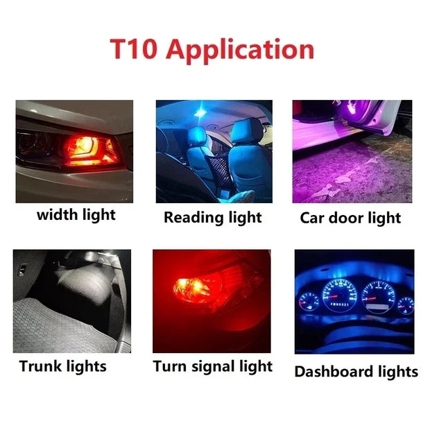 Super Bright 10 Pcs W5W 194 T10 LED Glass Housing Cob Car Bulb 6000K White Green Blue Red Wedge License Plate Lamp Dome Light