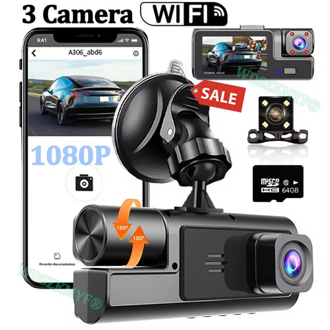 3Camera Dash Cam For Car Camera 1080P Video Recorder WIFI Car DVR Front Rear View Camera Night Vision Black Box Car Accessories