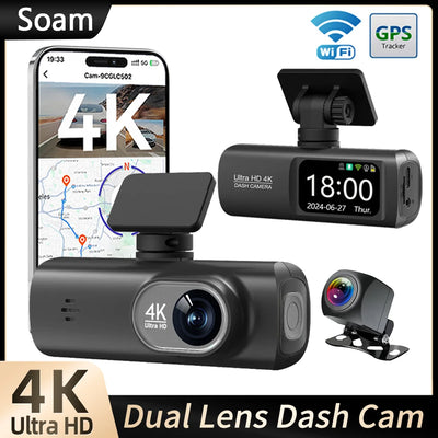 Soam Dash Cam 4K+1080P Dual-channel Dash Car Camera Recorder With GPS WiFi Car DVR 24H Parking Monitor Black Box