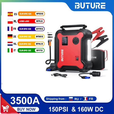 Buture 5 in 1 Car Jump Start  Air Compressor 26800mAh Power Bank Portable Battery Booster Digital Tire Inflator with 160W DC Out