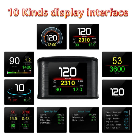 P10/P10-PRO Car OBD2 Head Up Display Speed RPM Water Temp Fuel Consumption Car Smart Gauge Overspeed Alarm Engine Fault Code