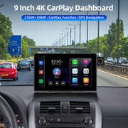 Jansite 9" Car DVR 4K Dashcam Adjustable Front cam Mirror Video Recorder Wireless Carplay Android Auto Dual Lens Ai Screen Video