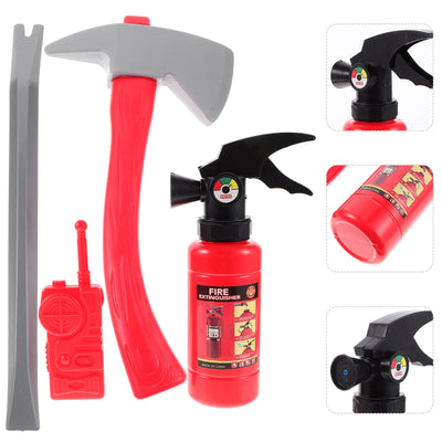 Simulated Fire Extinguisher Firefighting 4-piece Set Firefighter Accessories Fireman Cosplay Prop Kids Toy Mini