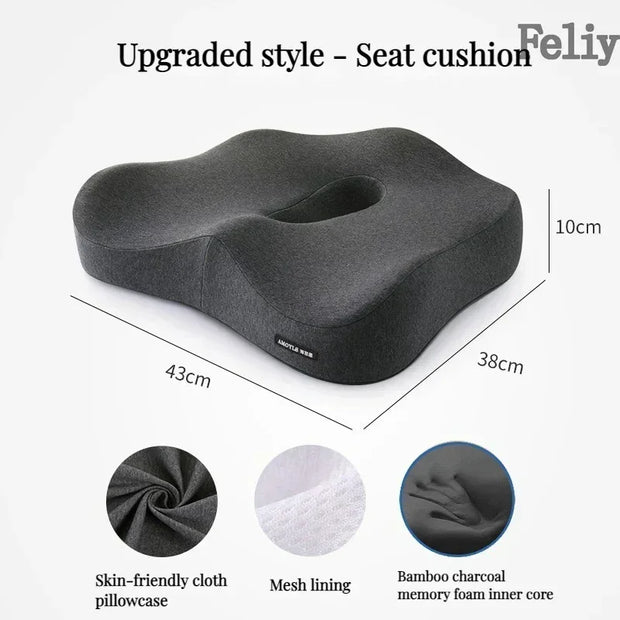 Memory Foam Seat Cushion Office Chair Cushion Car Seat Support Waist Pillow Massage Buttocks Pad Pain Relief Orthopedic Pillow