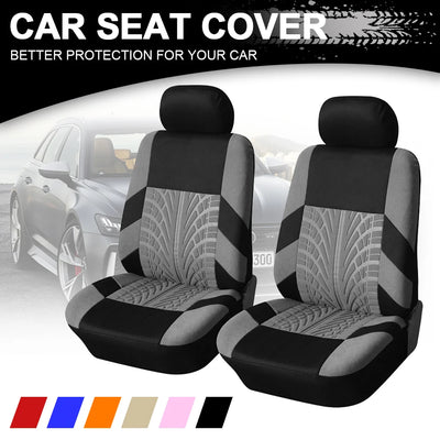 Fashion Front Car Seat Covers Car Accessories Tire Track Embossed Styling Durable Comfortable Fabric Universal Fit For Most Car