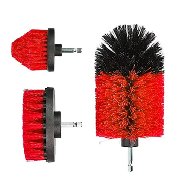 3Pcs/5Pcs Electric Scrubber Brush Drill Brush Kit Red Plastic Round Cleaning Tools For Carpet Glass Car Tires Nylon Brushes