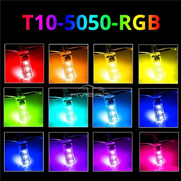 New T10 5050 6SMD DC 12V Waterproof W5W Remote Controller RGB 194 168 Dome Light Silicone Wedge Side Car Signal Atmosphere Bulb