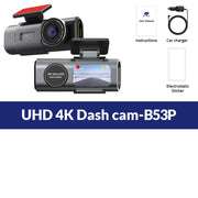 Dash Cam Dual Lens 4K UHD Recording Car Camera DVR Night Vision Video Recorder Built-In Wi-Fi Support GPS 24H Parking