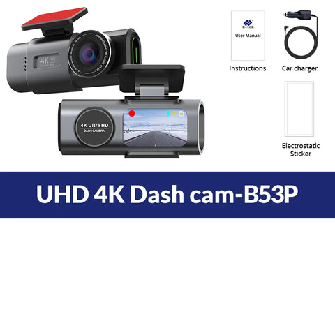 Dash Cam Dual Lens 4K UHD Recording Car Camera DVR Night Vision Video Recorder Built-In Wi-Fi Support GPS 24H Parking