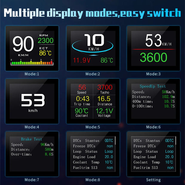 P10 Head Up Display P10-Pro OBD Smart Digital Speedometer Overspeed Alarm Tachometer Voltage Water Temp Meter On Board Computer