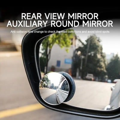 2Pcs Round Frame Convex Blind Spot Mirror Safety Driving Wide Angle 360 Degree Adjustable Clear Rearview Mirror