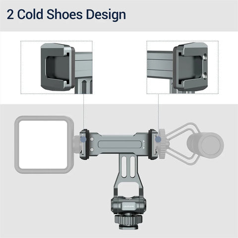 2025 Aluminum Camera Hot Shoe Phone Holder Monitor Tripod Adapter w Dual ColdShoe for iPhone Samsung DSLR Camera Mic Fill Light