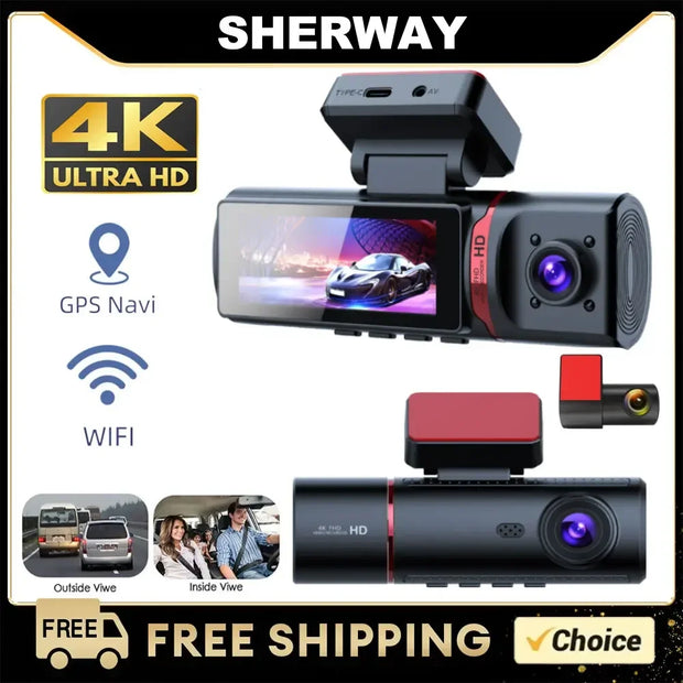 3 Channel Car DVR UHD 4K 3-Lens Inside Vehicle Dash Cam Three Way Camera DVRs Recorder Video Registrator GPS Dashcam Camcorder