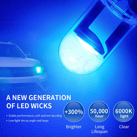 2/6/10pcs/Pack W5W 194 T10 Glass Housing Cob LED Car bulb 3000K 6000K White Blue Red Wedge License Plate Lamp Dome Light