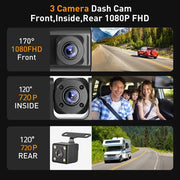 Car DVR Front&Inside＆Rear Camera for Vehicle Black Box 1080P Dash Cam for Cars WIFI APP Video Recorder Dashcam Car Accessories