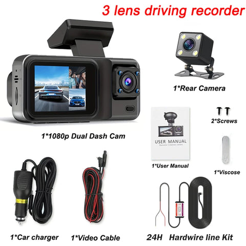 3 Channel Dash Cam for Cars Black Box Camera Car DVR 1080P Video Recorder Rear View Camera for Vehicle Car DVR car accessories