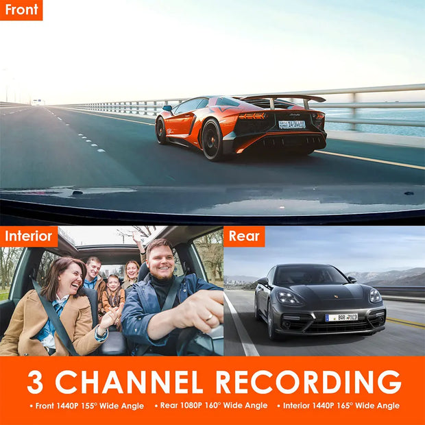 3 Channel Car DVR Camera Dash Cam HD 1080P 3-Lens Front /Rear /Inside Triple Wifi Car Camera Video Recorder Dashcam Camcorder