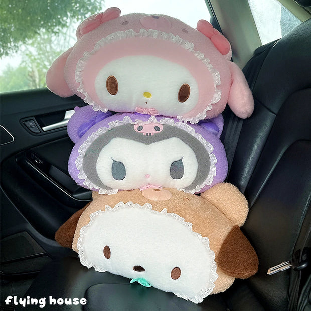 Sanrio Hello Kitty Headrest Cushion Car Seat Cartoon Kuromi My Melody Cinnamoroll Pom Pom Purin Pillow Comfortable Home Decor