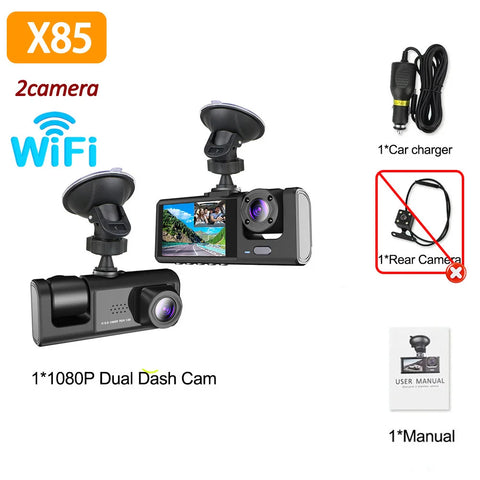 3Channel Dash Cam for Car 1080P Video Recorder WIFI APP Dashcam Car DVR  Front and Rear View Camera Night Vision car accessory