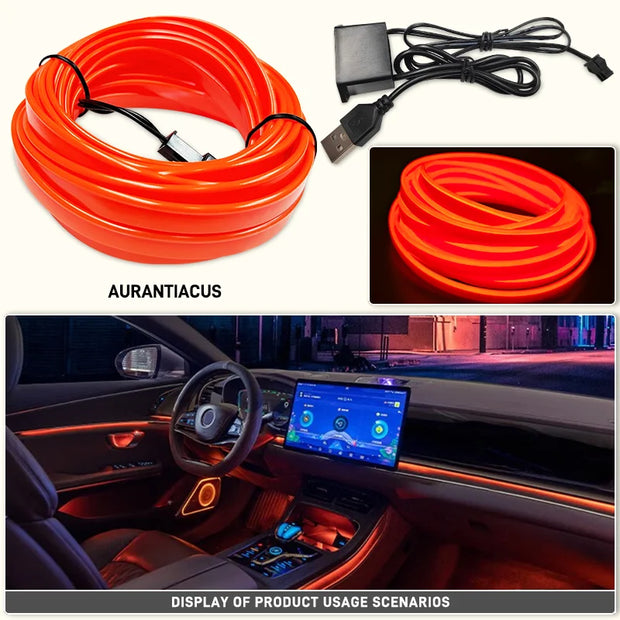 1M/3M/5M Car Interior Led Decorative Lamp EL Wiring Neon Strip For Auto DIY Flexible Ambient Light USB Party Atmosphere Diode