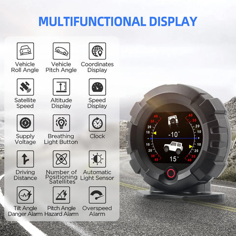 X95 Car GPS Slope Meter Digital Head Up Display Inclinometer Speedometer Off-road Car Pitch Slope Angle Meter Altitude Latitude