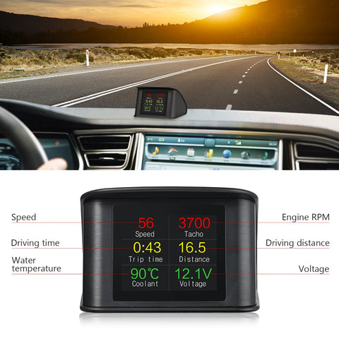 P10 Head Up Display P10-Pro OBD Smart Digital Speedometer Overspeed Alarm Tachometer Voltage Water Temp Meter On Board Computer