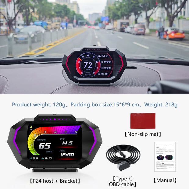 AD Digital Car LCD HUD GPS OBD2 Head Up Display Slope Meter Speed Alarm KM/H MPH Speedometer Tachometer Water Temp Boost Gauge