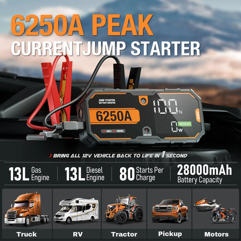 Car 6000A Portable 12V  Jump Starter Power Bank 12V Auto Battery Charger Booster Starting Device