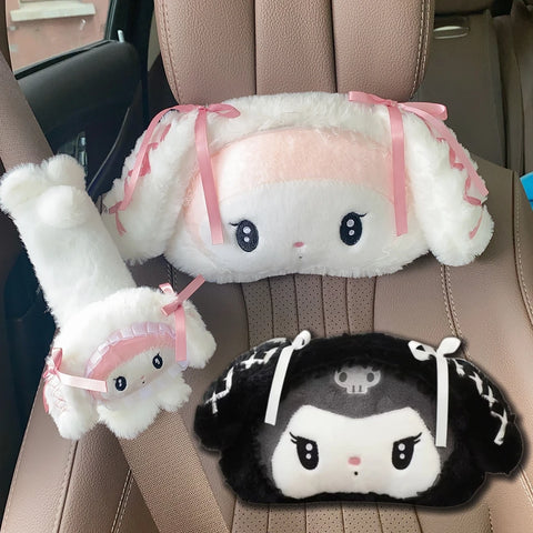 Sanrio Jirai Kei My Melody Headrest Seat Belt Cover Back Cushion Lolita Kuromi Cushion Sofa Bed Throw Pillow Decor Gifts Girl