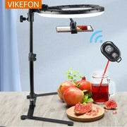 VIKEFON Universal Mobile Phone Holder For Live Streaming Photography Light Phone Ringlight Tripod Stand Photo Video LED Lamp