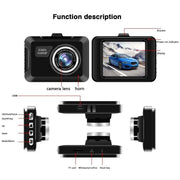 Car Dash Cam 1080P Full HD Driving Recorder Built-in G Sensor 2 Inch Screen Night Vision Wide Angle 24H Parking Mode Camera