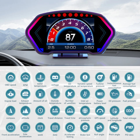 P3 Gauge OBD2+GPS Head-up Display Smart On-board Computer Digital Speedometer Slope Meter Tachometer Water&Oil Temperature Meter