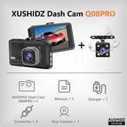 XUSHIDZ Q08 1080P Dash Camera with G-sensor Dashcam Vehicle Video Recorder Super Night Vision DVR Car Camera Loop Recording