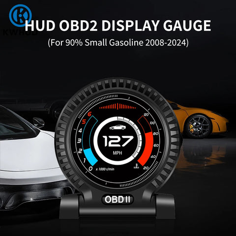 KWHUD HUD OBD2 Gauge Head Up Display Car Digital Speedometer RPM Clock Oil Temperature Meter Alarm Car Electronic Accessories