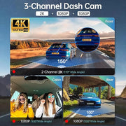 ANSVICAM 4K Car DVR 3-Channel Dash Cam Front Inside Rear View GPS WIFI Black Box for Cars Video Recorder Camera Car Accessories