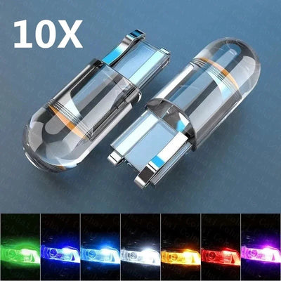 Super Bright 10 Pcs W5W 194 T10 LED Glass Housing Cob Car Bulb 6000K White Green Blue Red Wedge License Plate Lamp Dome Light