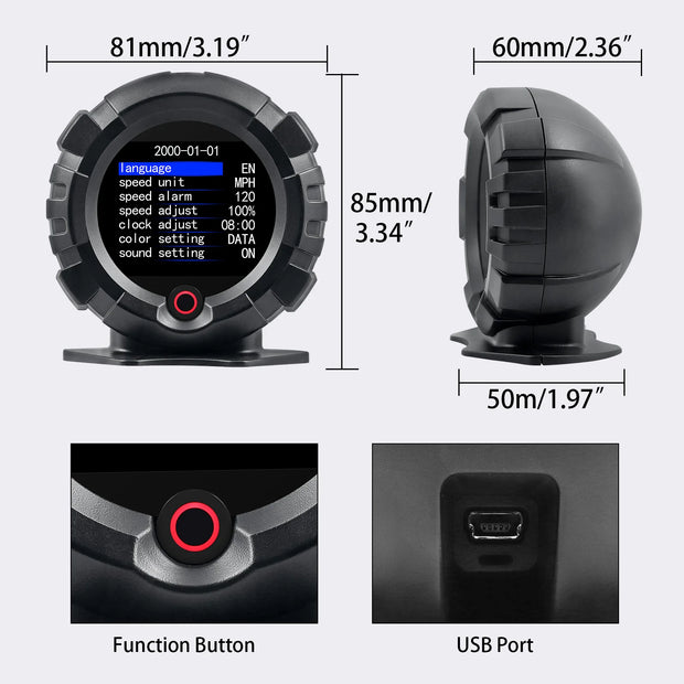 X95 Car GPS Slope Meter Digital Head Up Display Inclinometer Speedometer Off-road Car Pitch Slope Angle Meter Altitude Latitude