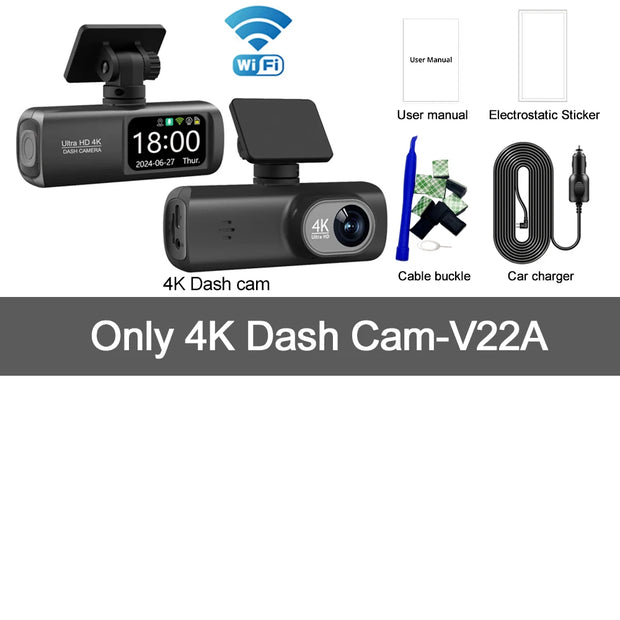 Soam Dash Cam 4K+1080P Dual-channel Dash Car Camera Recorder With GPS WiFi Car DVR 24H Parking Monitor Black Box