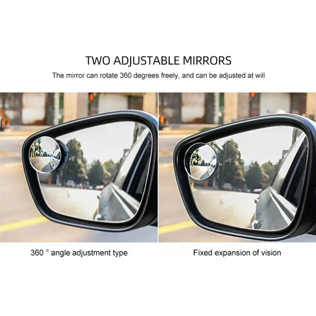 2Pcs Round Frame Convex Blind Spot Mirror Safety Driving Wide Angle 360 Degree Adjustable Clear Rearview Mirror