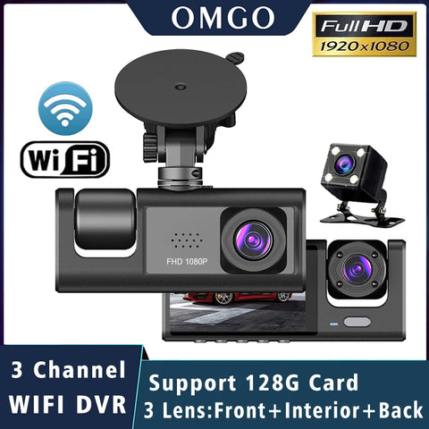 WiFi 3 Channel Mini Car DVR Three Way Dash Cam Inside Vehicle Camera DVRs Recorder FHD 1080P Video Dashcam Camcorder Black Box