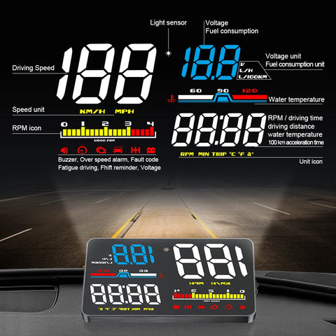 HUD D5000 OBD2 Head Up Display Car Speedometer Tachometer Windshield Projetor Overspeed Alarm LED Accessory Electronic Auto