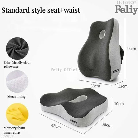 Memory Foam Car Seat Support Waist Cushion Massage Lumbar Orthopedic Pillow Office Chair Buttock Cushion Pain Relief Pillow Sets