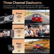 OBDPEAK 3 Camera Dash Cam 4K Car DVR Front Inside Rear 1080P GPS Tracking Night Vision Video Registrator Dashcam Parking Monitor