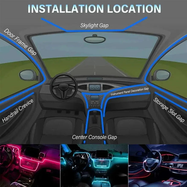 Car RGB Ambient LED Light Strip 1/2/3/4/5M APP Control USB Fiber Optic Atmosphere Lamp Neon Interior Console Decoration Lights