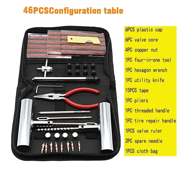 46/62 Pcs Set Car Tire Repair Tool Tire Repair Kit Studding Tool Set Auto Bike Tire Repair Puncture Plug Garage Car Accessories