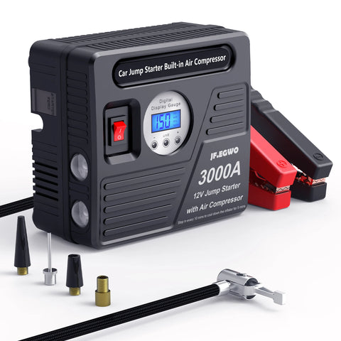 JFEGWO 2000A 3000A Car Booster Professional Jump Starter with Powerful  Car Compressor Pump Car Starting Device For Car