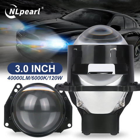 NLpear 2PCS 3 Inch Bi LED Projector Headlights Lenses for Hella LED Lights Projector 120W 40000LM Diode Headlamp Car Accessories