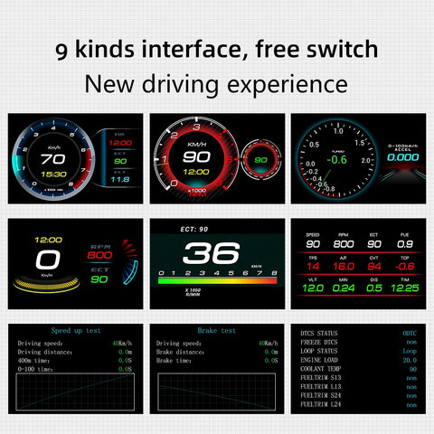 F9 Smart OBD On-Board Computer Gauge RPM Odometer with Clock Digital HUD Windshield Projector Electronics Fuel Mileage Alarm